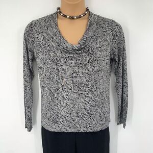 Liz‎ Claiborne Black & Gray Stretch Scoop Neck Women's Blouse Size Medium